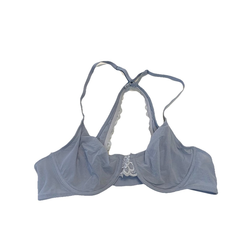 Aerie Lace Bra Blue Racerback Boho Festival Summer Stretch Lined Mesh Size 34B